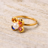 20G 5/16 Pink Blue Gem Gold Tone Flower Nose Hoop