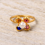 20G 5/16 Pink Blue Gem Gold Tone Flower Nose Hoop