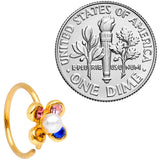 20G 5/16 Pink Blue Gem Gold Tone Flower Nose Hoop