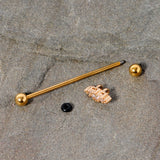 14G Clear CZ Gem Gold Tone Texture Industrial Barbell 38mm