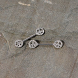 14G 9/16 Clear Gem Retro Peace Sign Barbell Nipple Ring Set