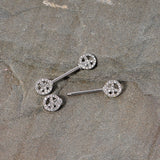 14G 9/16 Clear Gem Retro Peace Sign Barbell Nipple Ring Set