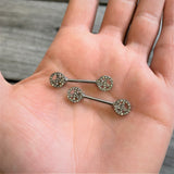 14G 9/16 Clear Gem Retro Peace Sign Barbell Nipple Ring Set