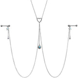 14G 5/8 Blue Gem Sun Heart Star Nipple Chain Necklace