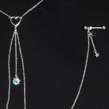 14G 5/8 Blue Gem Sun Heart Star Nipple Chain Necklace