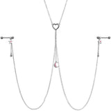 14G 5/8 Pink Gem Moon Heart Star Nipple Chain Necklace