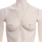 14G 5/8 Aurora Gem Gold Tone Heart Star Nipple Chain Necklace