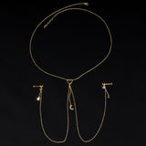 14G 5/8 Aurora Gem Gold Tone Heart Star Nipple Chain Necklace