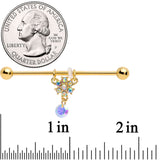 14G Aurora Gem Gold Tone Flower Dangle Industrial Barbell 38mm