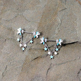 14G 5/8 Blue White Unicorn Star Chain Dangle Nipple Ring Set