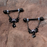 14G 5/8 Clear Gem Black Bat Halloween Dangle Nipple Ring Set
