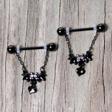 14G 5/8 Clear Gem Black Bat Halloween Dangle Nipple Ring Set