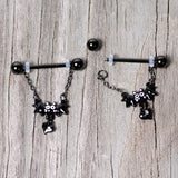 14G 5/8 Clear Gem Black Bat Halloween Dangle Nipple Ring Set