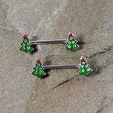 14G 9/16 Clear Red Gem Christmas Tree Barbell Nipple Ring Set