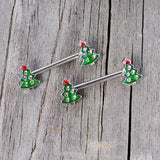 14G 9/16 Clear Red Gem Christmas Tree Barbell Nipple Ring Set