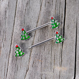 14G 9/16 Clear Red Gem Christmas Tree Barbell Nipple Ring Set