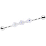 14G Aurora Gem White Flower Industrial Barbell 38mm