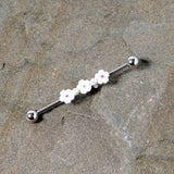 14G Aurora Gem White Flower Industrial Barbell 38mm