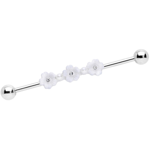14G Clear Gem White Flower Industrial Barbell 38mm