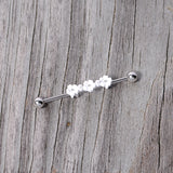14G Clear Gem White Flower Industrial Barbell 38mm