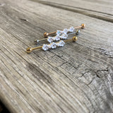 14G Clear Gem Rose Gold Tone Flower Industrial Barbell 38mm