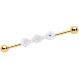 14G Aurora Gem Gold Tone Flower Industrial Barbell 38mm