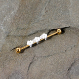 14G Aurora Gem Gold Tone Flower Industrial Barbell 38mm