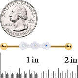 14G Aurora Gem Gold Tone Flower Industrial Barbell 38mm