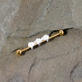 14G Clear Gem Gold Tone Flower Industrial Barbell 38mm