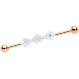 14G Aurora Gem Rose Gold Tone Flower Industrial Barbell 38mm