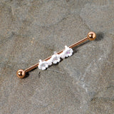 14G Aurora Gem Rose Gold Tone Flower Industrial Barbell 38mm
