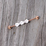 14G Aurora Gem Rose Gold Tone Flower Industrial Barbell 38mm