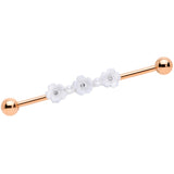 14G Clear Gem Rose Gold Tone Flower Industrial Barbell 38mm