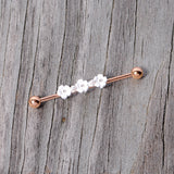 14G Clear Gem Rose Gold Tone Flower Industrial Barbell 38mm