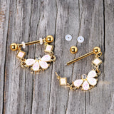 14G 5/8 White Faux Opal Gold Tone Bow Dangle Nipple Ring Set