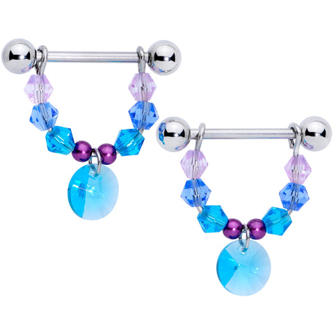 14G 5/8 Pink Aqua Gem Disc Dangle Barbell Nipple Ring Set