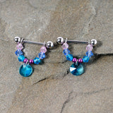 14G 5/8 Pink Aqua Gem Disc Dangle Barbell Nipple Ring Set