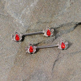 14G 5/8 Red Gem Holly Leaf Holiday Barbell Nipple Ring Set