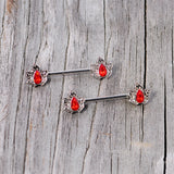 14G 5/8 Red Gem Holly Leaf Holiday Barbell Nipple Ring Set