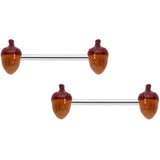 14G 5/8 Brown Autumn Acorn Barbell Nipple Ring Set
