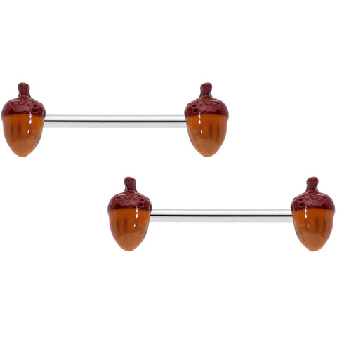 14G 5/8 Brown Autumn Acorn Barbell Nipple Ring Set