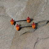 14G 5/8 Brown Autumn Acorn Barbell Nipple Ring Set