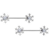 14G 5/8 Clear Gem Snowflake Barbell Nipple Ring Set