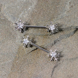 14G 5/8 Clear Gem Snowflake Barbell Nipple Ring Set
