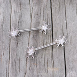 14G 5/8 Clear Gem Snowflake Barbell Nipple Ring Set