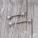 14G 5/8 Clear Gem Snowflake Barbell Nipple Ring Set