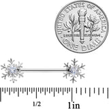 14G 5/8 Clear Gem Snowflake Barbell Nipple Ring Set
