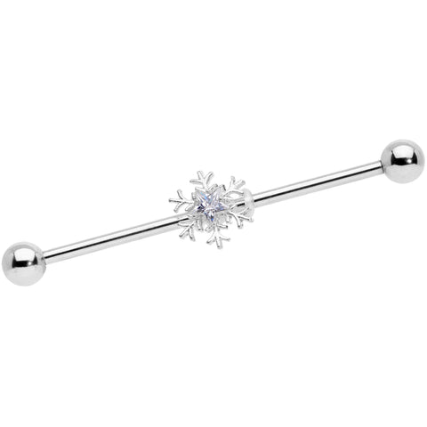 14G Clear Gem Snowflake Industrial Barbell 38mm