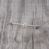 14G Clear Gem Snowflake Industrial Barbell 38mm