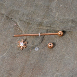 14G Clear Gem Rose Gold Tone Snowflake Industrial Barbell 38mm